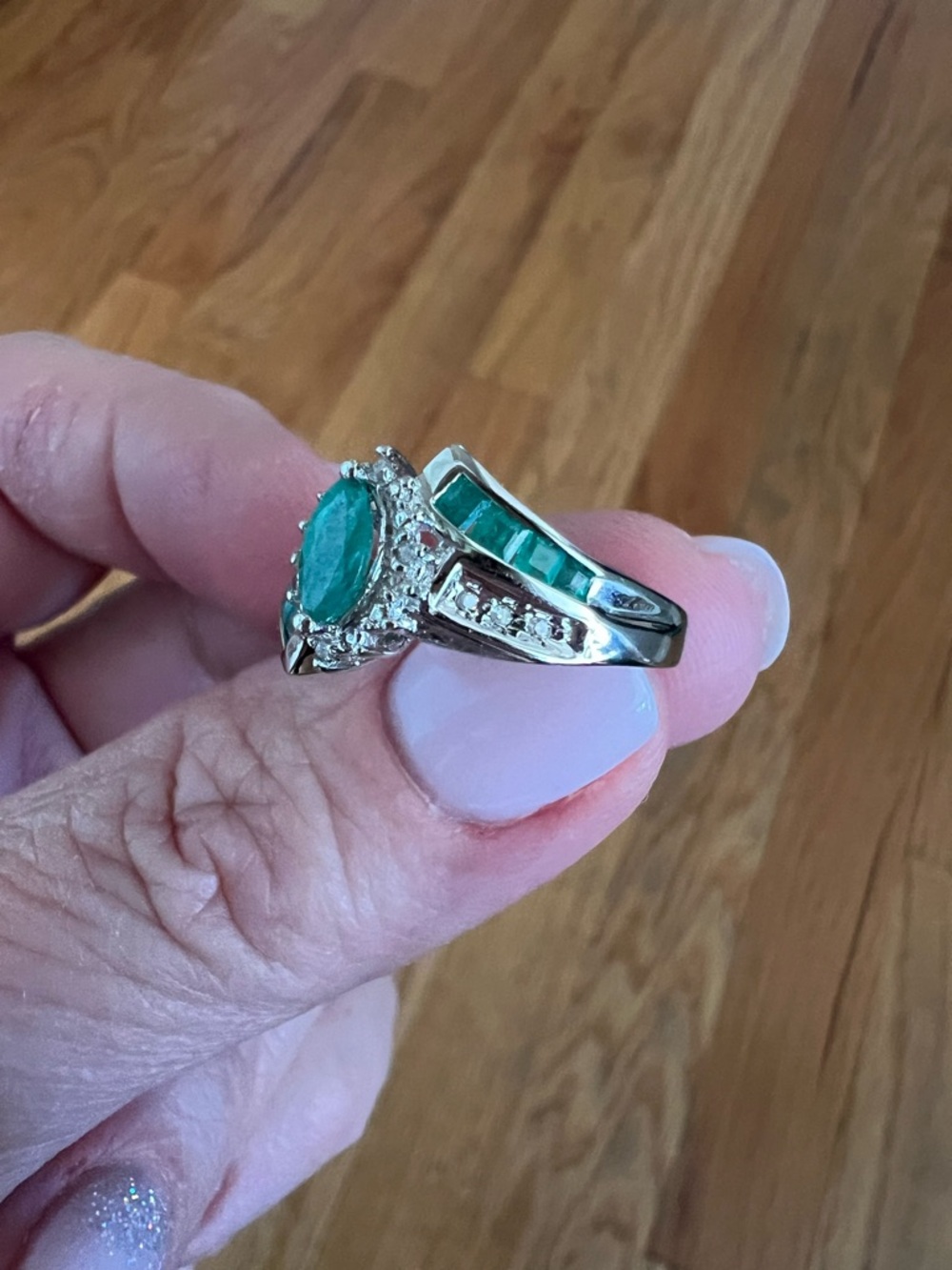 Macy's Sterling Silver Marquise Emerald-Tone Ring with Green Inlay - Picture 4 of 10